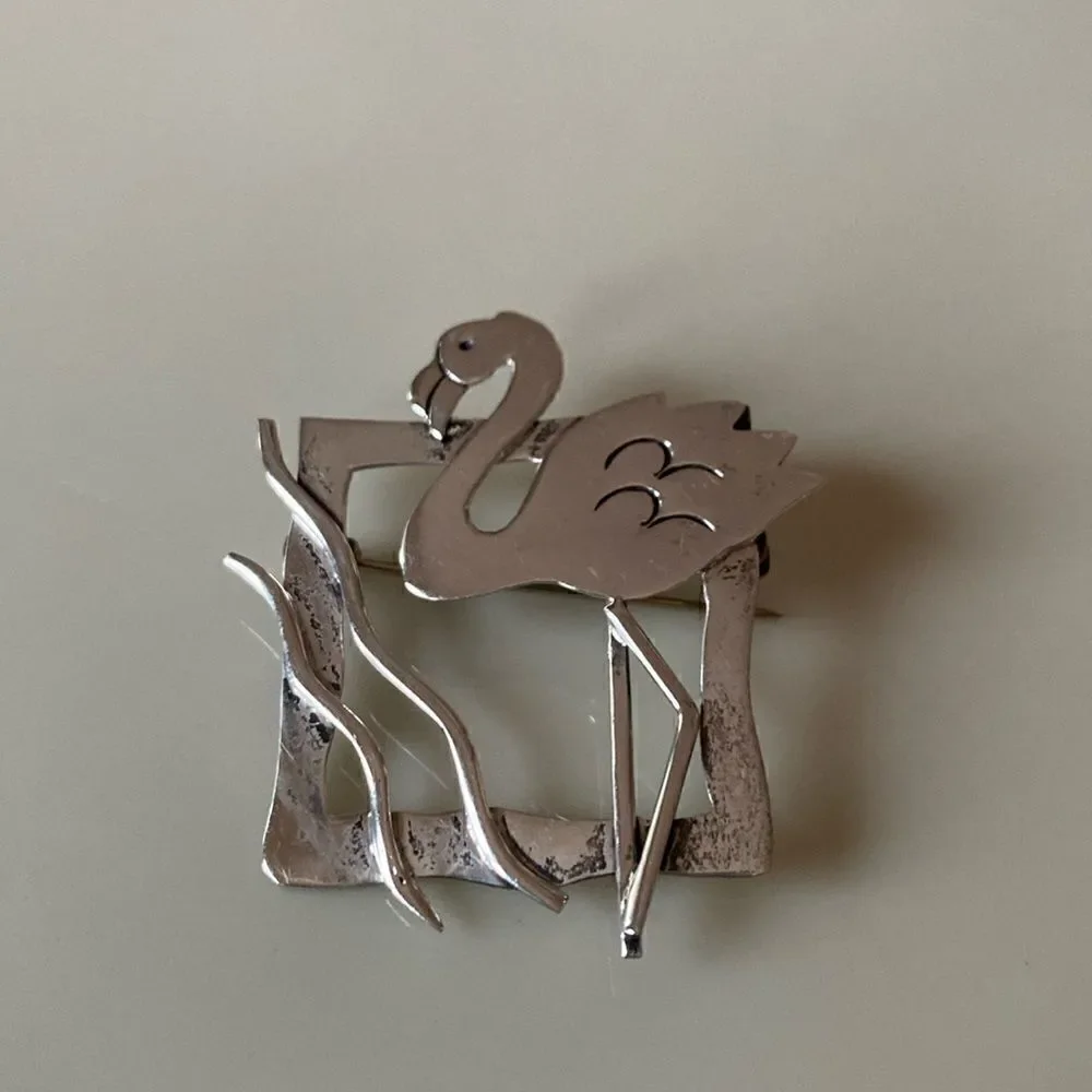 Vintage sterling silver  flamingo pin